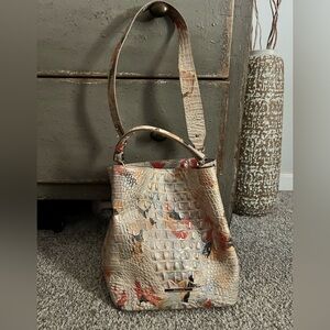 Brahmin Tan and Red Croc-Embossed Shoulder Bag